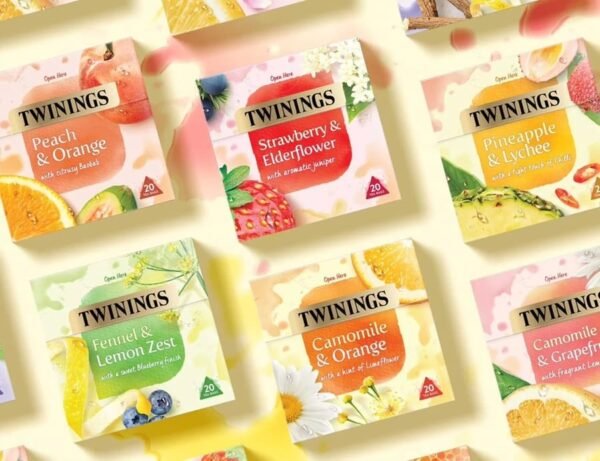 Alt text: Assorted Twinings tea boxes displayed together, featuring black, green, and herbal tea varieties.