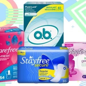 Feminine care promotion featuring pads and tampons with January savings event