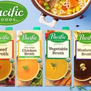 Assorted Pacific Foods organic soups and broths arranged as cozy fall pantry staples.