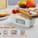 Butter Dish with lid, Ceramic Small Butter Dish with Bamboo Lid and Knife, White Butter Crock Keeper for Countertop for West or East Coast Butter