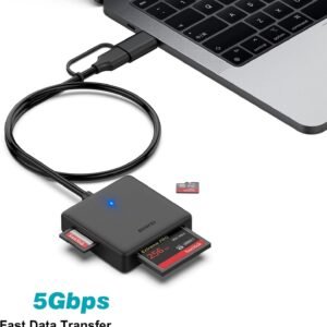 Memory Card Reader, BENFEI 4in1 USB 3.0 and USB-C to SD Micro SD MS CF Card Reader Adapter, 4 Cards Simultaneously Read and Write, Compatible with iPhone 15 Series, MacBook Pro/Air 2023, and More