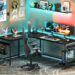 Coleshome 66" L Shaped Gaming Desk, Corner Computer Desk, Sturdy Home Office Computer Table, Writing Desk, Larger Gaming Desk Workstation, Black