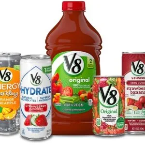 Selection of V8 drinks and juices including V8 Energy and fruit and vegetable juice