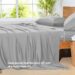 NATUREFIELD 4Pcs Sheets Set Queen Size Rayon Derived from Bamboo Bed Sheets Soft Breathable 1 Flat Sheet, 1 Fitted Sheet, 2 Pillowcases Gray LightGray