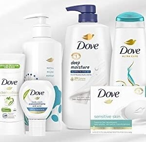 Dove body wash, deodorants, beauty bars, body scrubs, and personal care products featured in a promotional savings graphic.