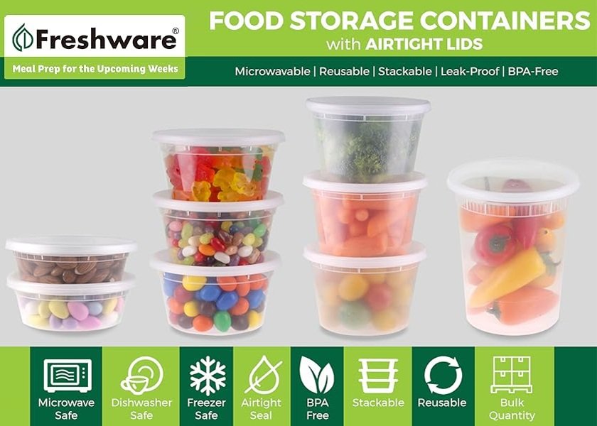 SALE! Freshware Food Storage Containers with Lids
Select from 8oz, 12oz, 16oz, 24oz, 32oz and 64oz: all one size or mixed size sets
Click ---> HERE and HERE