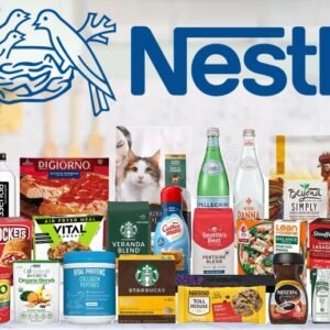 Assortment of Nestlé USA food and beverage products arranged together.