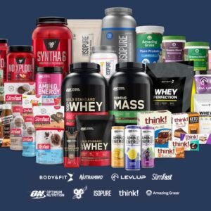 Sports nutrition products including protein drinks and supplements for January wellness routines