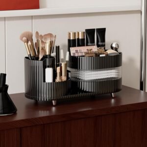 DASITON 360 Rotating Makeup Organizer - Large Capacity Cosmetic Display Case With Drawers for Countertop, Vanity, Desktop, Bathroom (Black 02)