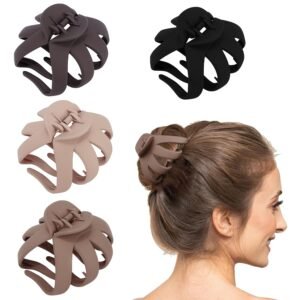 4Pcs Octopus Hair Clips for Women Thick Hair 3.15”Large Matte Jaw Claw Clips No Slip Strong Hold Big Spider Hair Accessories for Girls Daily Wear All Hair Types Neutral Color