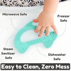 Baby Silicone Teething Toy | 8 Pain Relief Textures, Dolphin-Shape | Easy to Hold Silicone Teether for Babies, BPA-Free Baby Teether Ring, Infant Chew Toy, Newborn Teething Relief Toy - Baby’s Aid