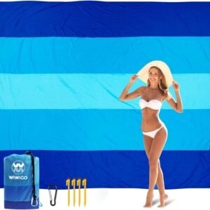 Beach Blanket, Sandproof Beach Mat 120in X 108in for 2-8 Adults Waterproof Quick Drying Outdoor Picnic Mat for Travel, Camping, Hiking