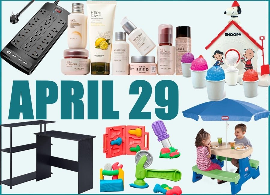  25% coupon on FACE SHOP Skincare Products, SALE! POWSAV Surge Protector Power Strip, SALE! Acme Wooden Top Writing Desk with Built-in Bookcase, SALE! Little Tikes Picnic Table with Umbrella, SALE! Snoopy SNO-Cone Machine, SALE! Play-Doh Stamp & Saw Tool Bench Construction Playset