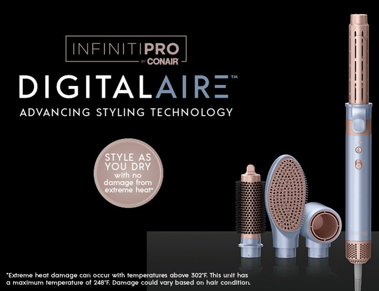 SALE! INFINITIPRO by CONAIR DigitalAIRE Multi Hair Styler
Attachments include curling wand, 1 1/4" round brush, paddle brush, and drying nozzle.
Click ---> HERE