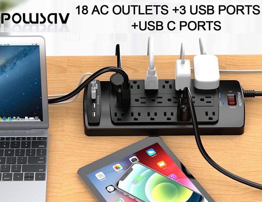 SALE! POWSAV Surge Protector Power Strip
18 Widely Outlets and 4 USB Ports, 6 Feet Flat Plug Heavy Duty Extension Cord, 2100 Joules
Click ---> HERE