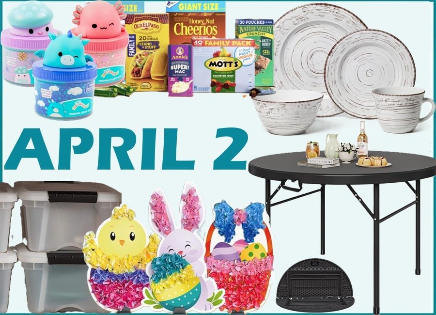 Pantry Staples and Snacks, Pfaltzgraff Trellis White 16-Piece Dinnerware Set, Round 48″ Outdoor/Indoor Folding Table, 6 Pack Stackable 13qt Plastic Storage Bins, Squishmallows Premium Scented Cloud Slime, Skillmatics Poke-in Art Easter Activity Kit