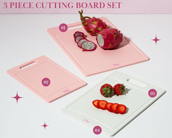 SALE! Paris Hilton Cutting Board Set
Heavy-Duty Plastic with Built-in Juice Grooves, Easy-Grip Handles, Dishwasher Safe
One each 14x10, 11.5x7.75 and 9.5x6 inch
Click ---> HERE