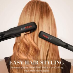 Professional Dual Voltage Hair Straightener 1.25" Keratin Ceramic Flat Iron Fast Heat Up for Home Use Iron Wide Plate Adjust Temperatures Auto Shut Off, Black