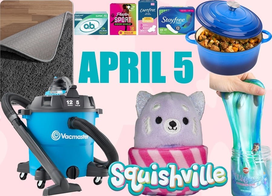 Tampons and Pads, SALE! Nuovva 6.4-Qt Enamelled Cast Iron Dutch Oven, SALE! Vacmaster 12-Gallon Wet/Dry Vacuum, SALE! Ophanie 4×6 Shaggy Area Rug, SALE! Mermaid Sparkle Slime Pack, SALE! Squishville Original Squishmallows Sweet Shop