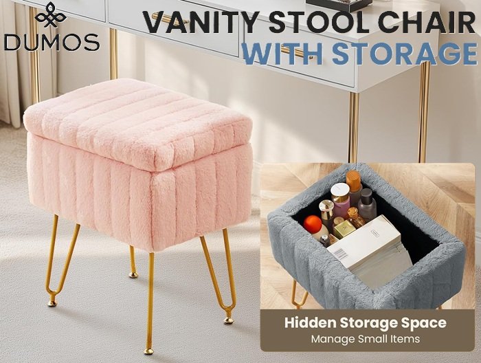 SALE! DUMOS Vanity Stool with Faux Fur Seat & Storage Pink and gray are the best price Click ---> HERE