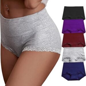 Women's Cotton Underwear,Ladies Soft Stretch Tummy Control Comfy No Muffin Panties Boyshorts