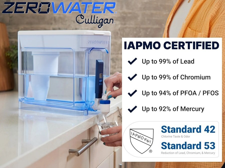 SALE! ZeroWater 5-Stage Water Filter Pitcher Dispenser
52-Cup Ready-Read with 5-Stage 0 TDS Zero Water Filter – IAPMO Certified to Reduce Metals, Chlorine, Lead, Chromium, and Forever Chemicals PFOA/PFOS
Click ---> HERE