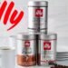 illy coffee products including whole bean coffee, ground espresso, coffee pods, and coffee capsules featured in a promotional savings graphic.