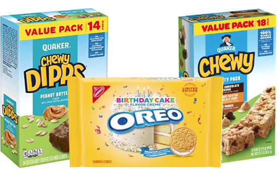 PROMOTION! Mix and Match 2 for only $9
Oreo Birthday Cake, Quaker Granola Bars
Plus, if you check out with Subscribe & Save, the subscribe discount will come off the $9!
CLICK HERE