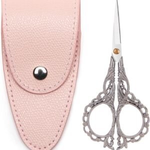 4.7 INCH Embroidery Scissors Small Sewing Scissors With Cover,Sharp pointed tip,Travel Scissors In A Pouch,Mini Stainless Steel Crochet Scissors for Craft Art Work Color SILVER