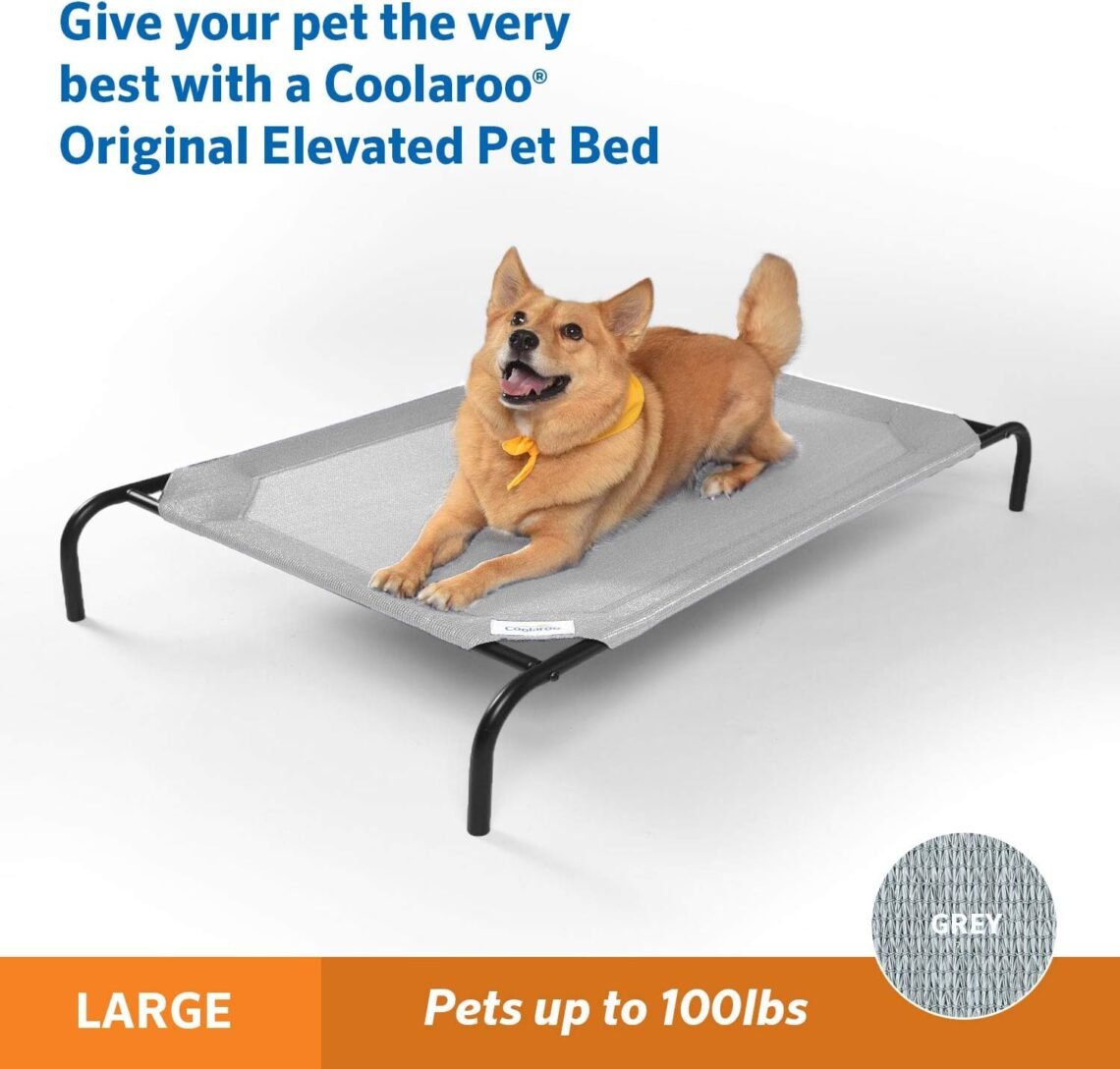 COOLAROO The Original Cooling Elevated Dog Bed, Indoor and Outdoor, Large, Grey