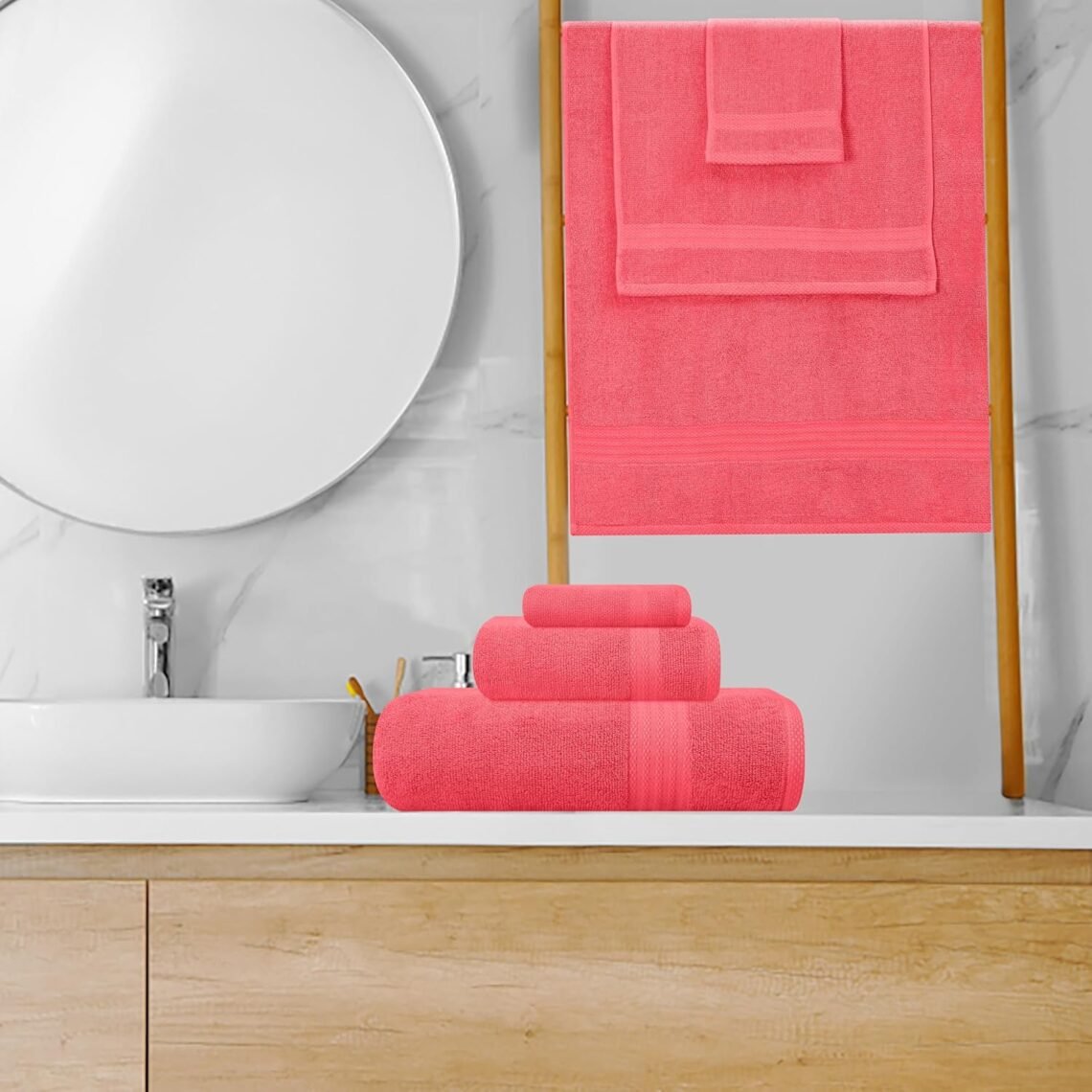 GLAMBURG Ultra Soft 8-Piece Towel Set - 100% Pure Ringspun Cotton, Contains 2 Oversized Bath Towels 27x54, 2 Hand Towels 16x28, 4 Wash Cloths 13x13 - Ideal for Everyday use, Hotel & Spa - Coral Orange