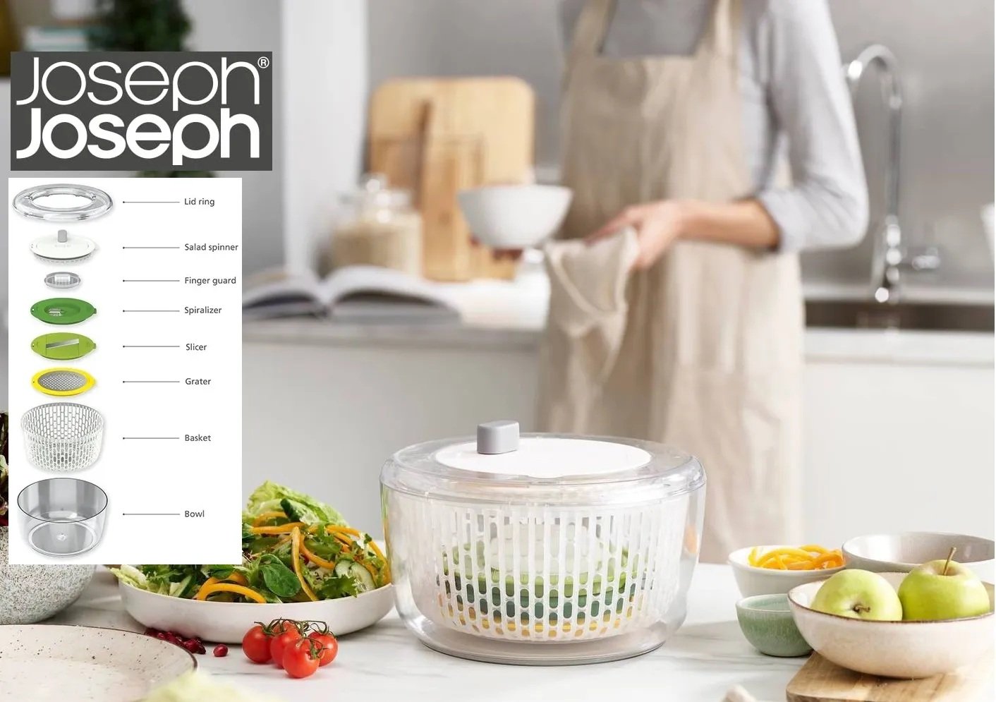 SALE! Joseph Joseph Multi-Prep 4-Piece Salad Making Set
Combination Salad Spinner, Spiral Cutter, Slicer and Grater, Everything nests together for compact storage
Click ---> HERE