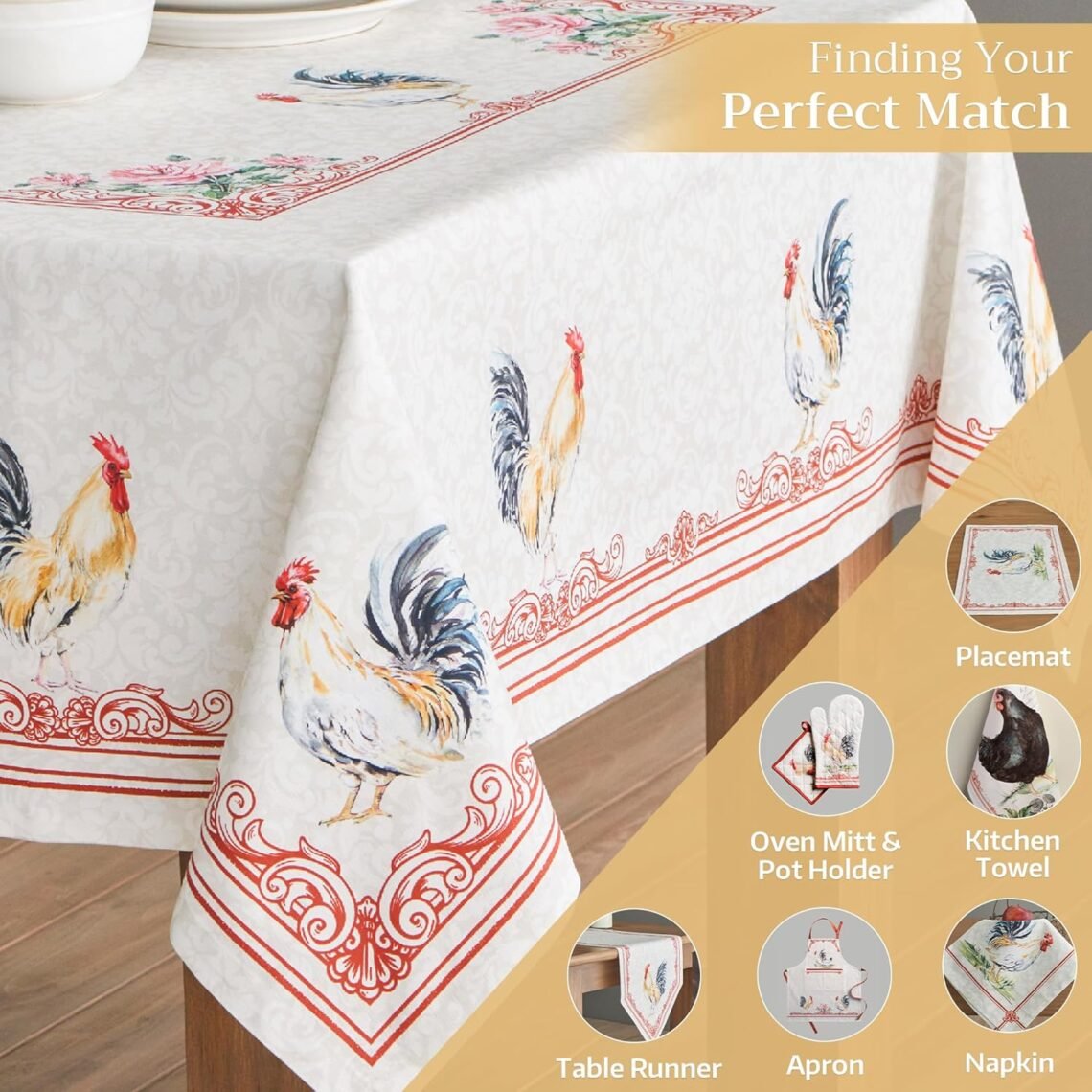 Maison d'Hermine Table Cloth Square Table 100% Cotton Tablecloth for Dining Room, Farmhouse, Home, Hotel, Parties & Wedding - Gifts for Mothers Day Spring & Summer (Campagne, 60" x 60")