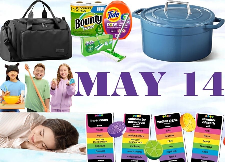 PROMOTION! Get a $10 credit when you buy 3 P&G Household Essentials, SALE! CAROTE 5QT Cast Iron Dutch Oven, SALE! DUMOS Cooling Gel Mattress Toppers, SALE! HOTOR Gym Duffle Bag with Shoe Compartment, SALE! Drop Trivia Electronic Party Game with Voice and Sounds, SALE! Elmer’s Stretch ‘N Create Dough Kit