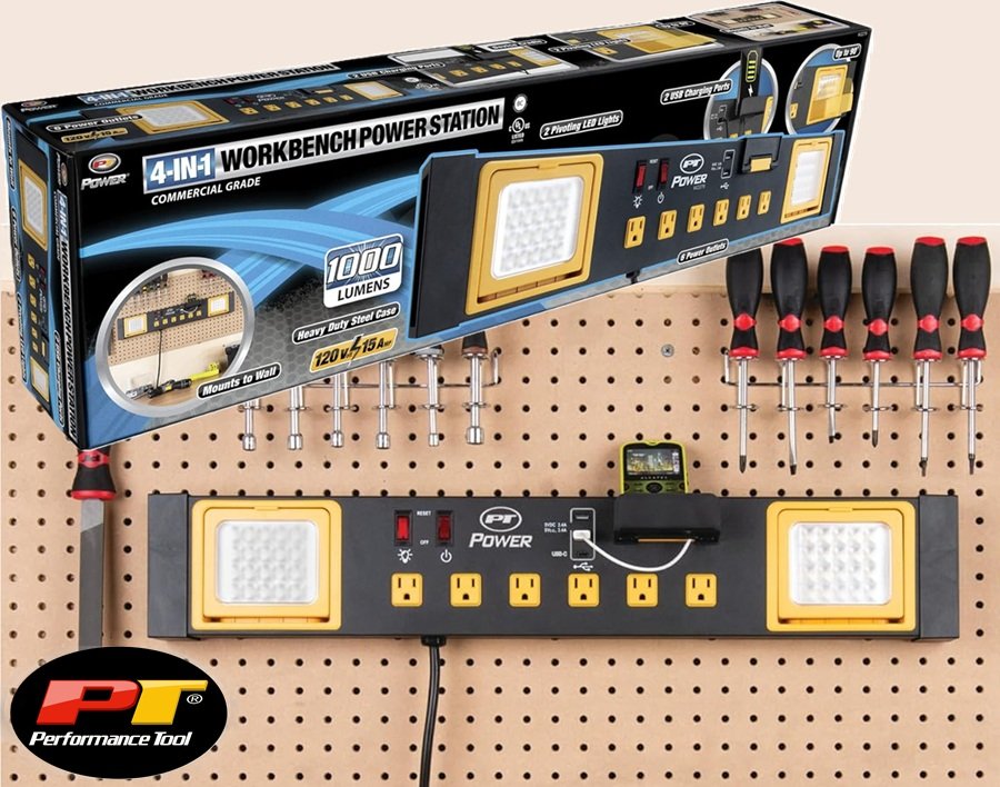 SALE! Performance Tool Commercial Grade Power Station
6 Outlets, 2 USB Ports, Built-In Cradle, and LED Lights, Ideal for Workshops and Garages
Click ---> HERE