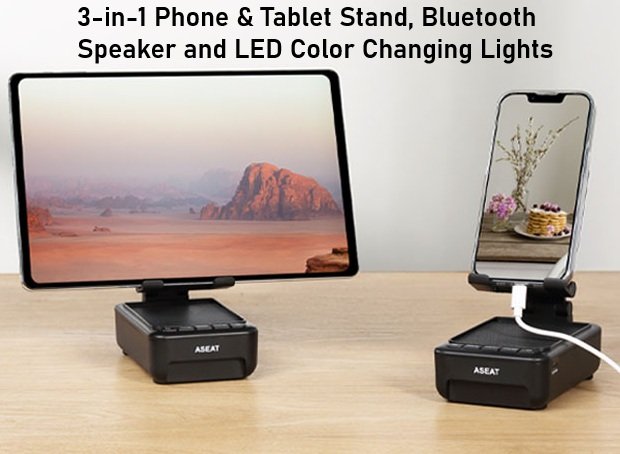 SALE! Phone Stand with Bluetooth Speaker
Compatible with iPhone, Samsung, LG, Google Nexus, Kindle, and other phones & tablets less than 13"
Click ---> HERE
