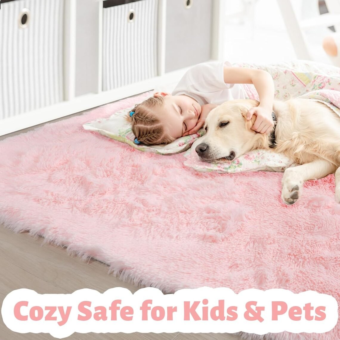 Pink Area Rugs for Bedroom Girls, Living Room Decor, Fluffy Fuzzy Shag Rug 4x6 for Kids Room, Soft Cute Baby Play Mat, Indoor Floor Carpet for Teen, Nursery, Preppy Dorm, Plush Aesthetic Bedside Rug