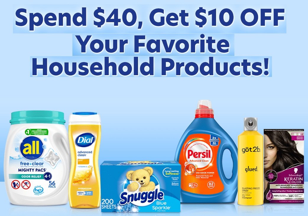 PROMOTION! Save $10 when you spend $40 on Household & Beauty Products You do not have to spend $40 on all one thing. You can add $40 of mix and match items to your regular cart ($40 based on the top price before additional discounts), and when you get to checkout, hit subscribe on any items that have that option. The $10 will also come off your total. Don't add from the promo page! Go to the product page first to see if there's a coupon! See all qualifying products HERE