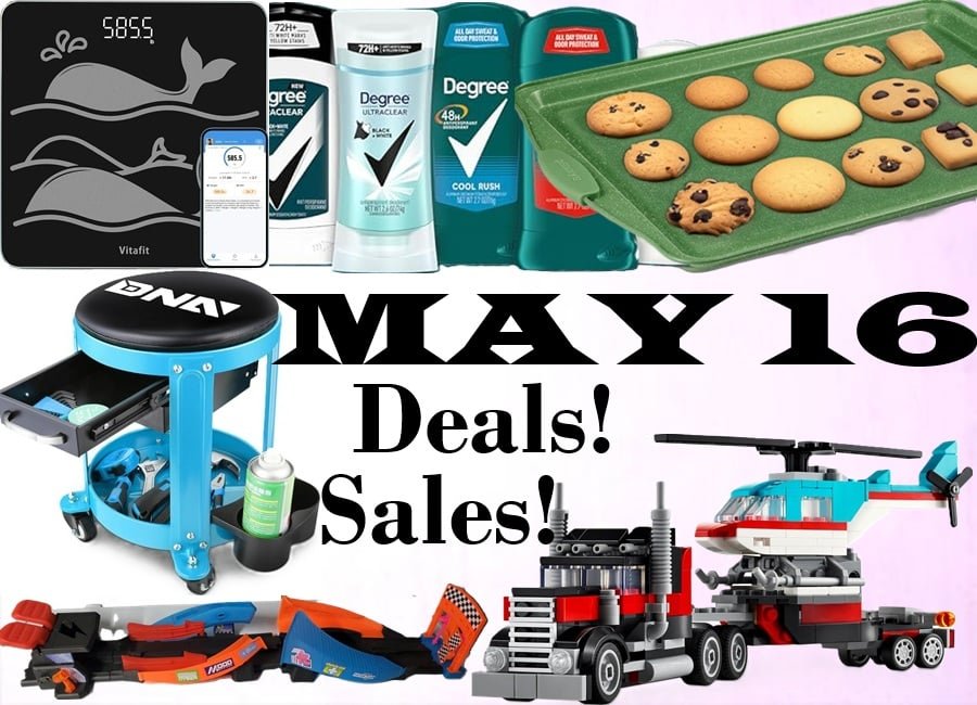 Sale on Degree Deodorant, SALE! BAKKEN Carbon Steel 8pc Baking Pan Set, SALE! Vitafit Amazing 600lb Smart Bathroom Scale, SALE! DNA MOTORING Round Mechanics Roller Stool, SALE! LEGO Creator 3 in 1 Flatbed Truck with Helicopter, SALE! Mattel Disney and Pixar Cars Glow Racers Track Set
