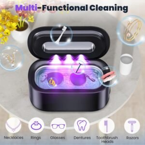 Ultrasonic Jewelry Cleaner, 48Khz 12oz Professional Jewelry Cleaner Ultrasonic Machine with Digital Timer, 30W Portable Ultrasonic Cleaner for Eyeglasses, Necklaces, Rings, Watches, Dentures