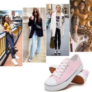 hash bubbie Pink Sneakers for Women, Low Top Canvas Shoes, Womens Canvas Sneakers, Women's Fashion Sneakers, Slip on Casual Tennis Shoes