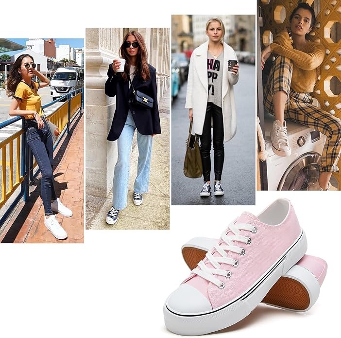 hash bubbie Pink Sneakers for Women, Low Top Canvas Shoes, Womens Canvas Sneakers, Women's Fashion Sneakers, Slip on Casual Tennis Shoes