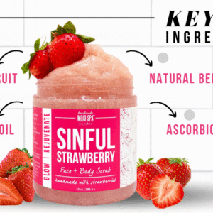 Mojo Spa Sinful Strawberry Superfood Face & Body Scrub | Strawberry Scent | Moisturizing Sugar Based Exfoliator | 10 oz