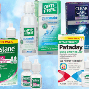 Eye care products including lubricating eye drops, contact lens solution, artificial tears, and allergy relief eye drops