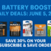 featuring a battery-themed joke, today's date, and your brand style.