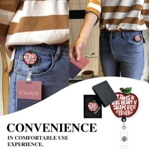 Retractable teacher badge reel with "It Takes a Big Heart" message on clip-on accessory, ideal for educators and office staff.