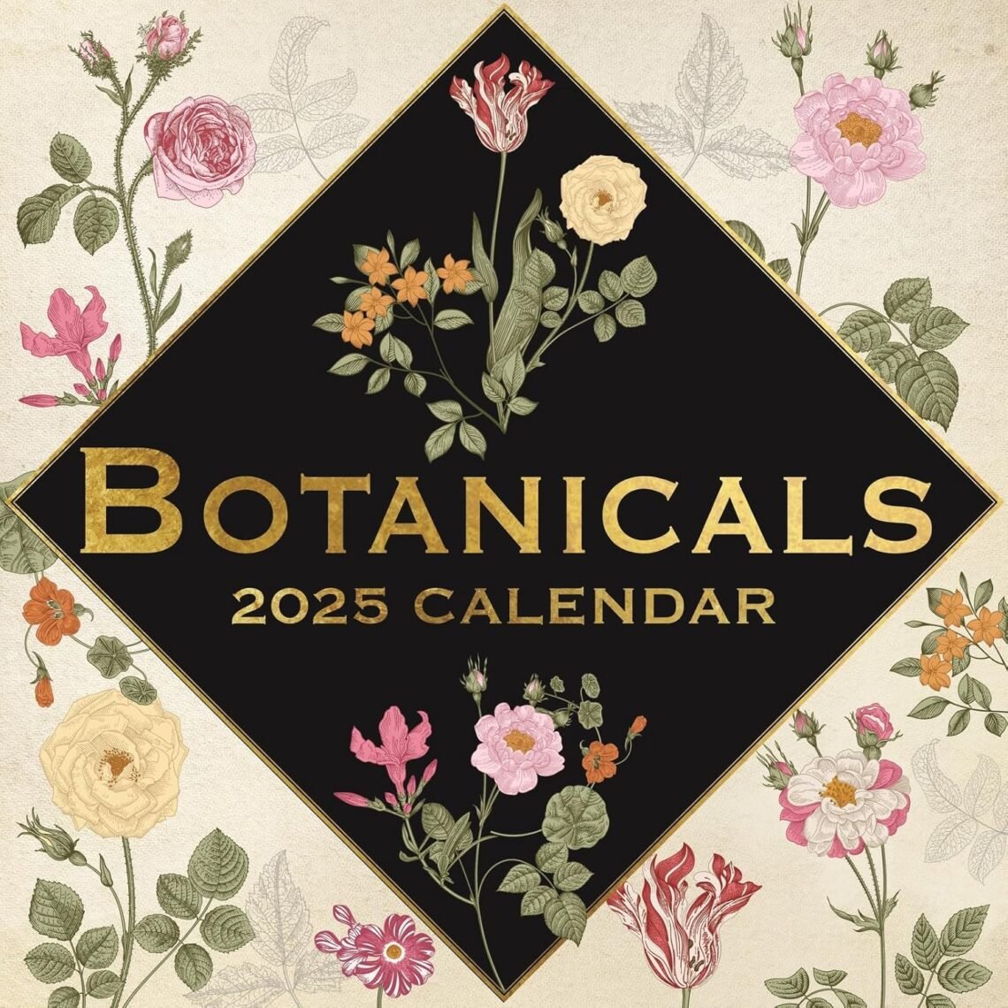 The Gifted Stationary 2025 Square Wall Calendar, Botanicals, 16-Month Arts & Antiques Theme Hanging Calendar with 180 Reminder Stickers, Month Planner
