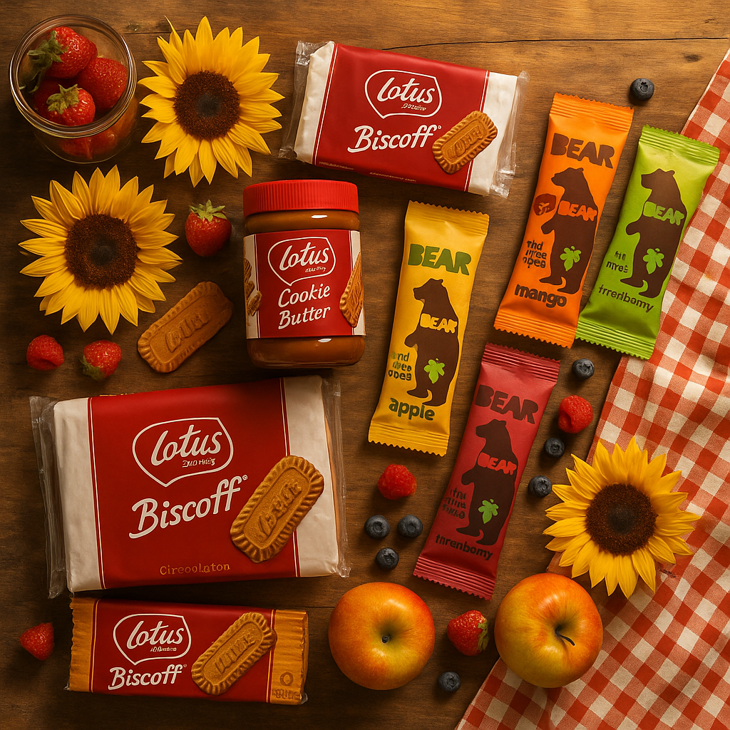Lotus Biscoff cookies and BEAR fruit snack rolls