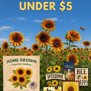 Autumn Beauty sunflower seeds and sunflower garden décor under $5