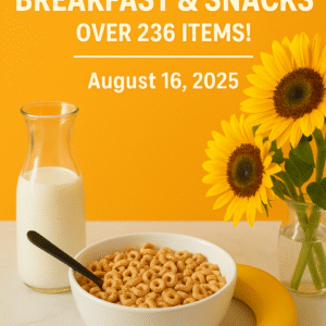 Breakfast and snack deal products including Cheerios, Rice Chex, Larabar, Mott’s Fruit Snacks, Annie’s Mac & Cheese, and Progresso Soup – Save $10 on $35 promotion.